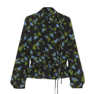 Altuzarra Tarese Silk Floral Print Tie Front Crepe Blouse Size 36 FR US 4